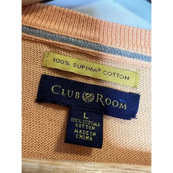 Club Room Men Sweater Sz Large Supima Cotton Preppy V Neck Coral Orange Pullover - Picture 3 of 7